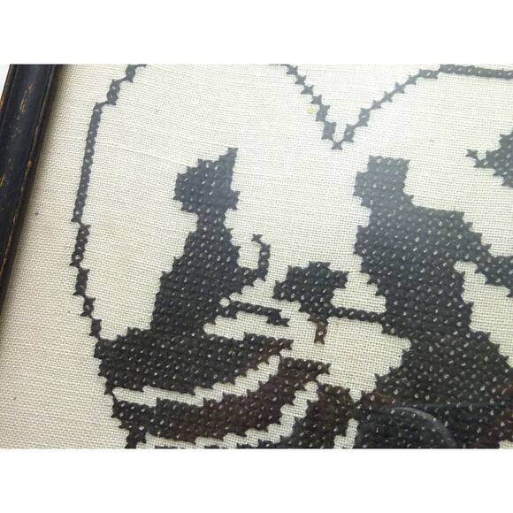 Vintage Silhouette Cross Stitch Courting Couple Framed Glass Western Gothic - Picture 2 of 5